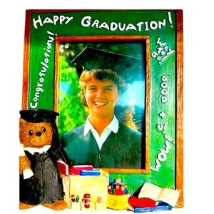 Cute Graduation Picture Frame with Bear Wearing Graduation Gown.  New.